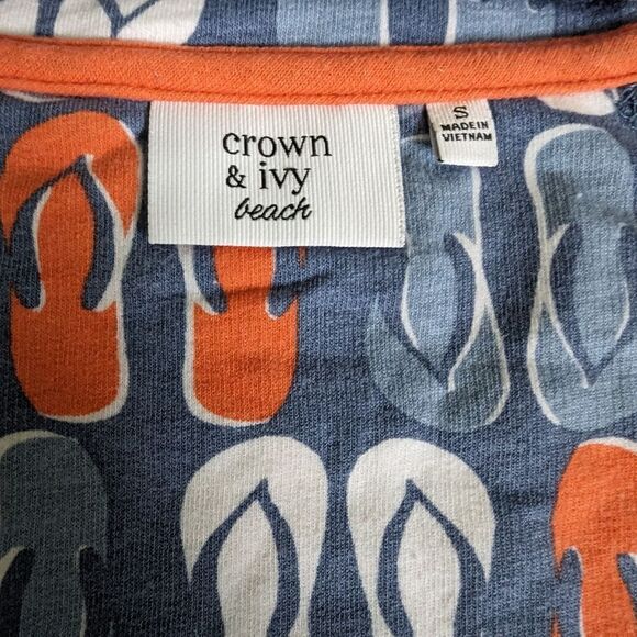 Crown & Ivy Beach Blue 1/2 Zip L/S Top Women's S Flip Flop Novelty Print… - Picture 5 of 7